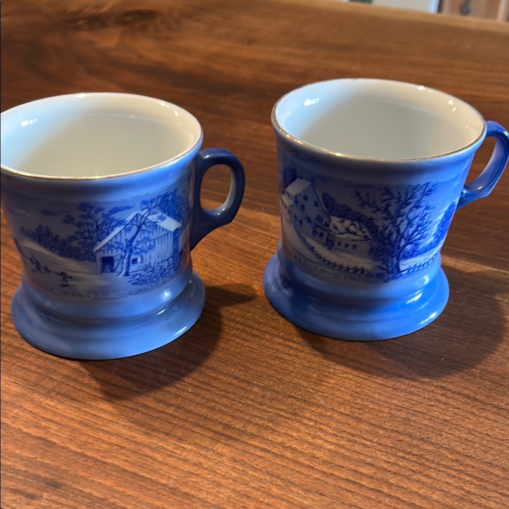 Currier & Ives Blue ceramic Cocoa Mugs